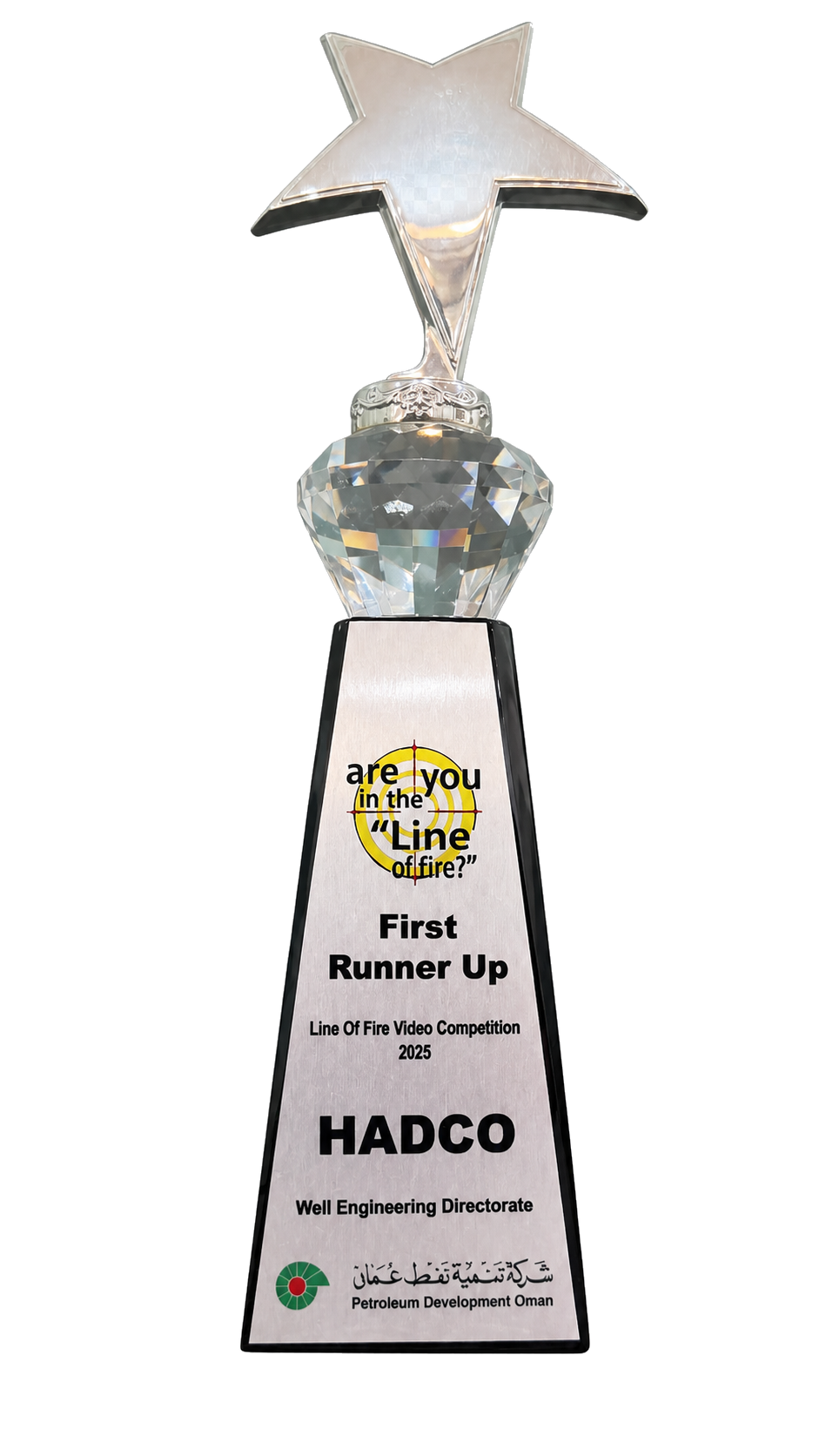First Runner Up trophy — Line of Fire Video Competition